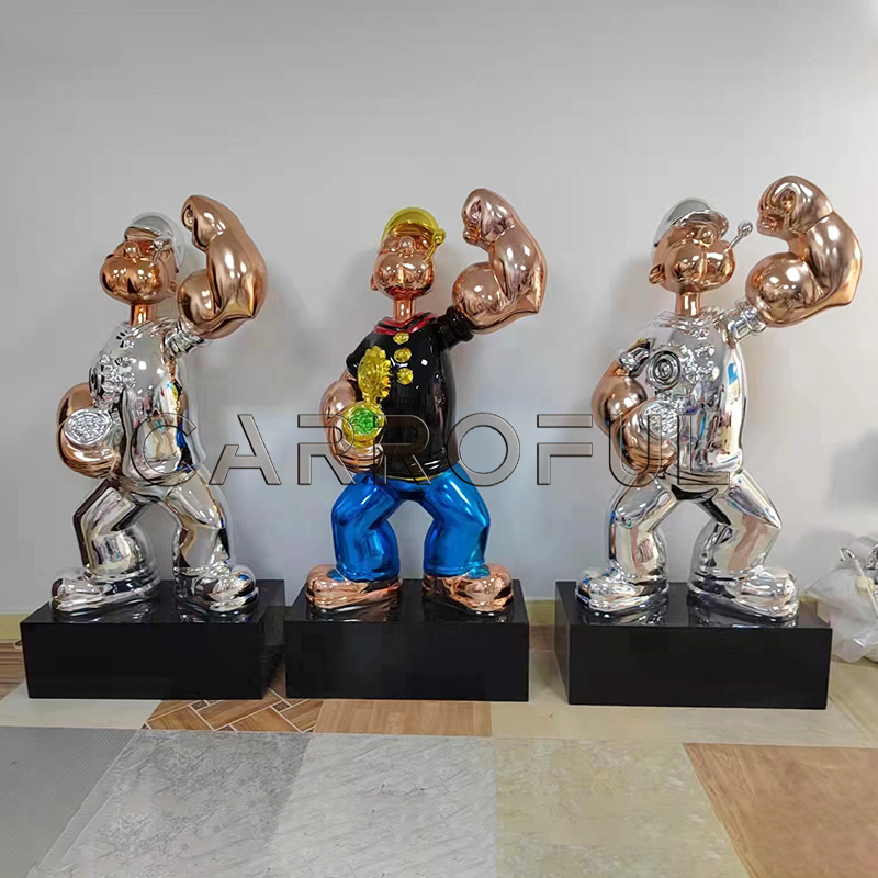 Giant Chrome Fiberglass Popeye Sculpture